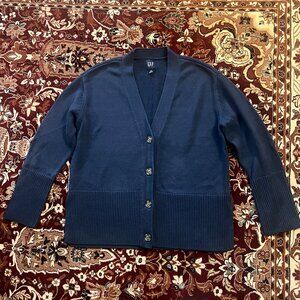 GAP | Women’s Small | Navy Blue Button Front Split Hem Cardigan Cotton | NWOT